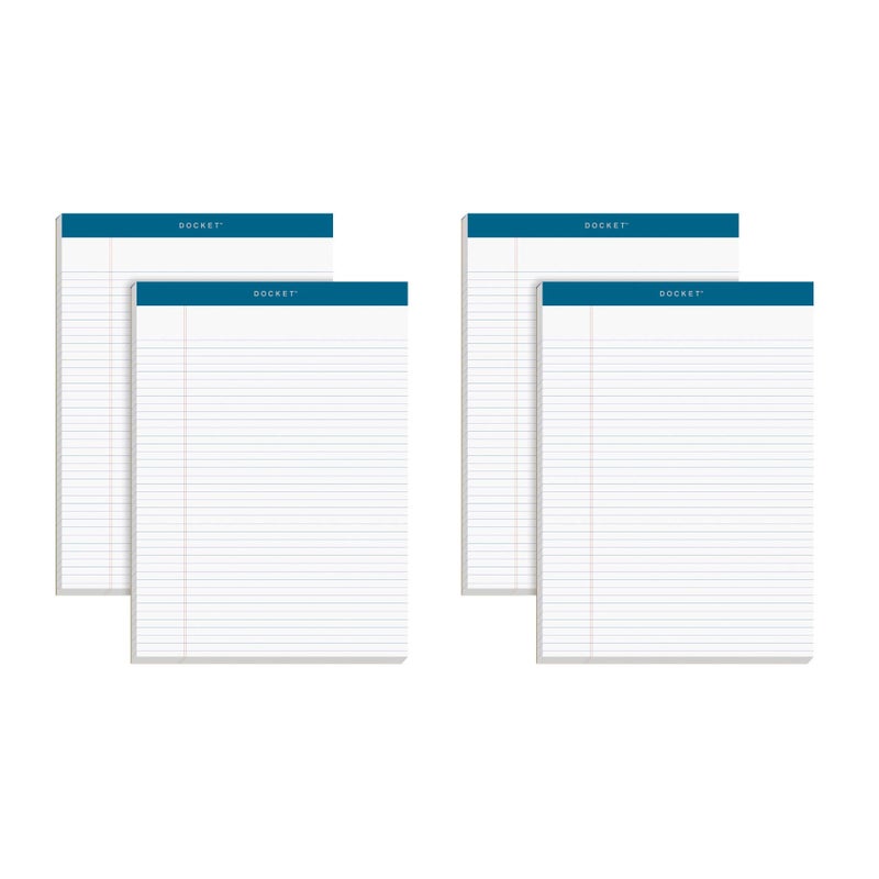 TOPS Docket Writing Pads, 8-1/2" x 11-3/4", Narrow Rule, White Paper, 100 Sheets, 4 Pack (99612) - Image 1