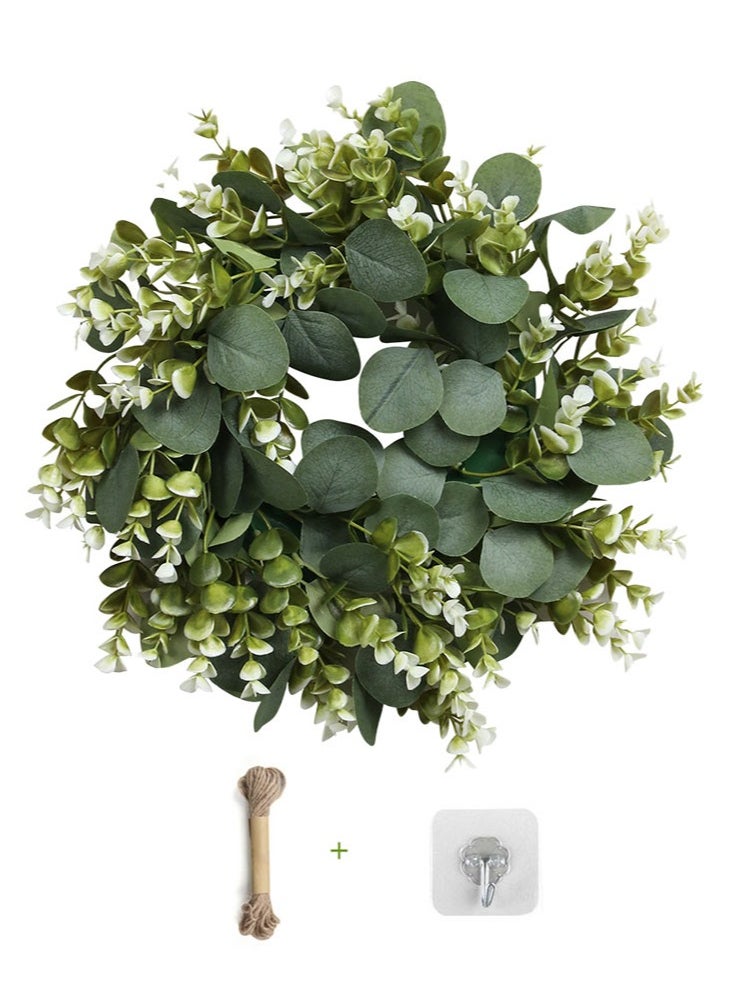 Perfii Realistic UV Protected Eucalyptus Wreath Low Maintenance Home Improvement  - Image 1