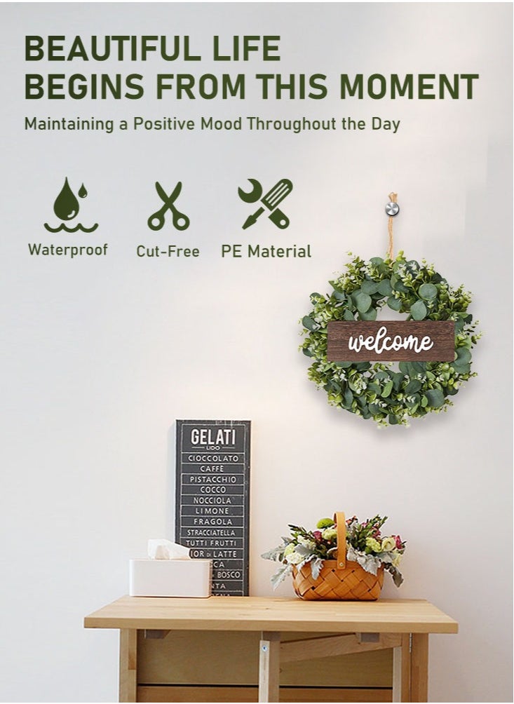 Perfii Realistic UV Protected Eucalyptus Wreath Low Maintenance Home Improvement  - Image 3