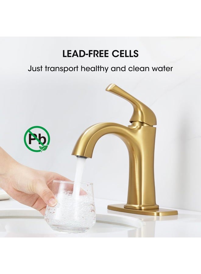 Hanallx Bathroom Faucet 1 Hole, Sink Faucet for Sink Brushed Gold Bathroom Faucets for Bathroom Vanity One Hole, with Pop Up Drain & Deckplate Farmhouse - Image 3