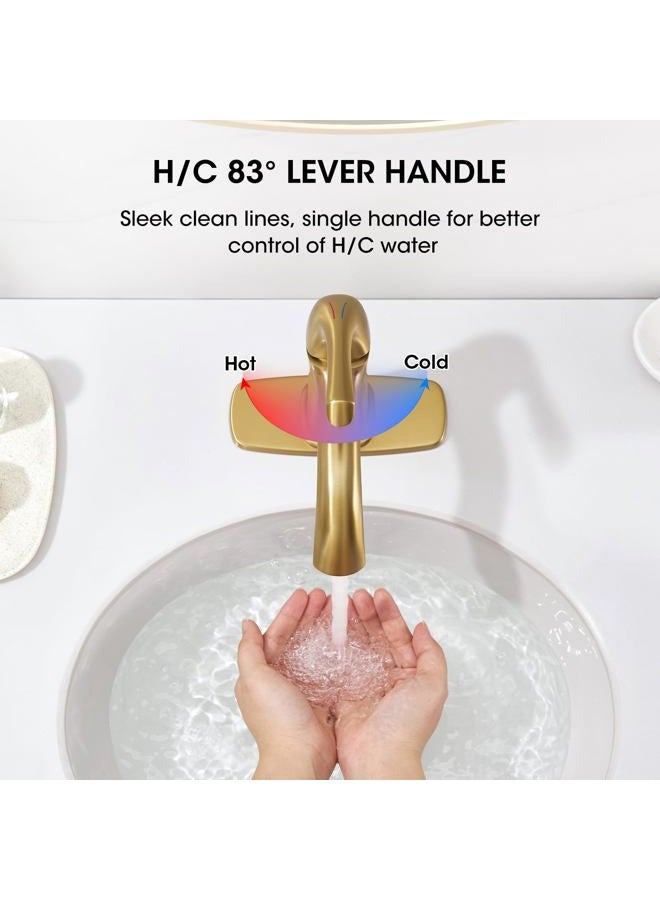 Hanallx Bathroom Faucet 1 Hole, Sink Faucet for Sink Brushed Gold Bathroom Faucets for Bathroom Vanity One Hole, with Pop Up Drain & Deckplate Farmhouse - Image 2