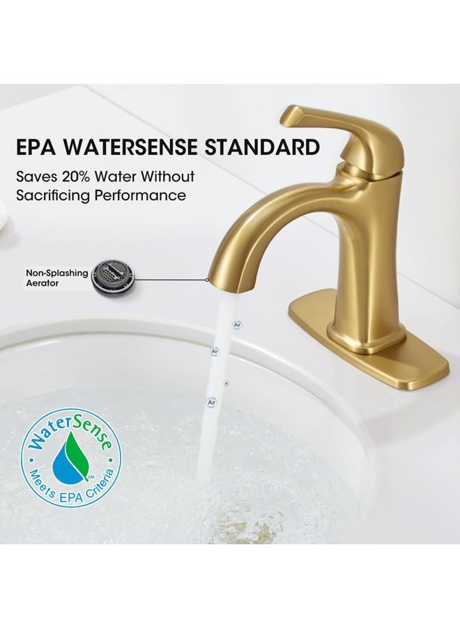 Hanallx Bathroom Faucet 1 Hole, Sink Faucet for Sink Brushed Gold Bathroom Faucets for Bathroom Vanity One Hole, with Pop Up Drain & Deckplate Farmhouse - Image 4