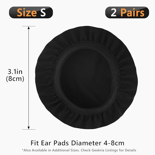 Geekria 2 Pairs Flex Fabric Headphones Ear Covers - Product Safety Certified - Washable & Stretchable Earcup Protectors for Over-Ear Headsets, Sweat Pads for Gym, Gaming (S/Black) - Image 2