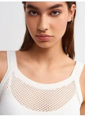 Dilvin 10419 Openwork Pattern Knitwear Undershirt-Ecru