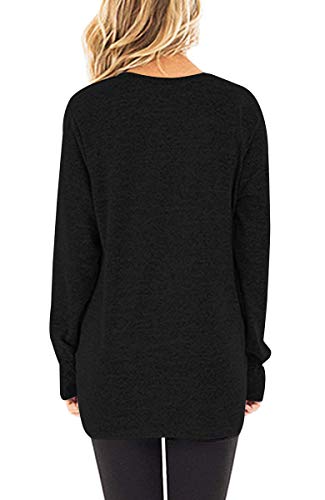 Jescakoo Long Sleeve Black Tops for Women Fall Deep V Neck Long T Shirts M - Image 3