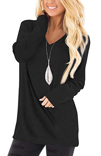Jescakoo Long Sleeve Black Tops for Women Fall Deep V Neck Long T Shirts M - Image 4