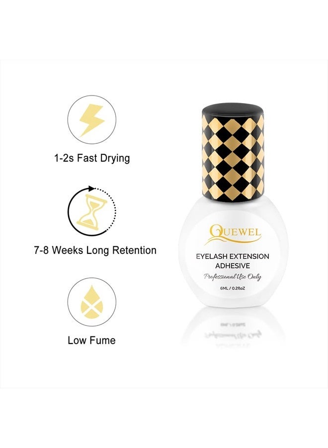 QUEWEL Strong Black Adhesive for Eyelash Extensions 6ml 1-2 Sec Drying Time,Retention 7-8 Weeks,The Lash Extension Glue Low Fume No Irritating for Sensitive - Image 2