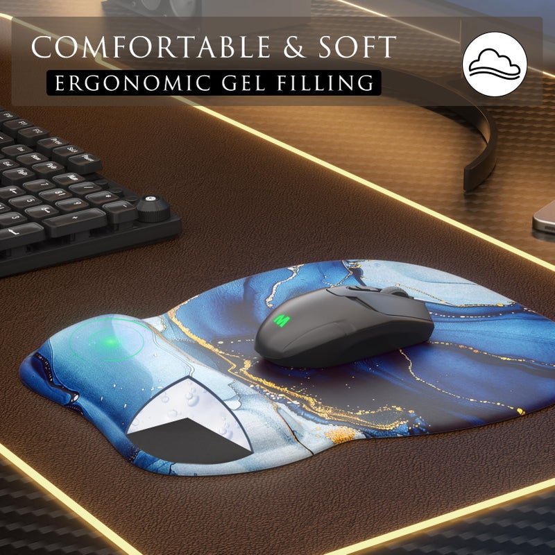 MROCO Ergonomic Mouse Pad with Gel Wrist Rest, Comfortable Mousepad with Smooth Wrist Support Surface and Non-Slip PU Base for Pain Relief, Computer, Laptop, Office & Home, 9.4 x 8.1 in, Blue Marble - Image 4