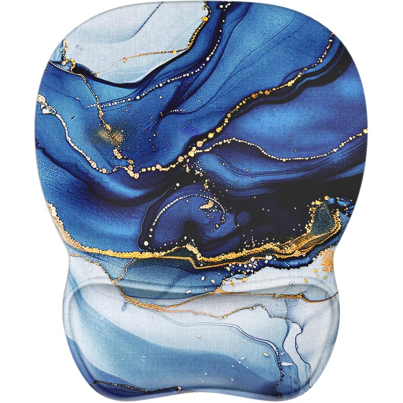 MROCO Ergonomic Mouse Pad with Gel Wrist Rest, Comfortable Mousepad with Smooth Wrist Support Surface and Non-Slip PU Base for Pain Relief, Computer, Laptop, Office & Home, 9.4 x 8.1 in, Blue Marble - Image 1