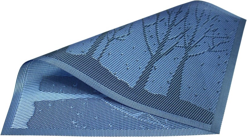 YOY 6 Pcs Kitchen PVC Placemats  Deluxe Heat Insulation StainResistant Table Mat Protector Antiskidding Dining Room Decor Jacquard Woven Plastic Vinyl Place MatBlue - Image 2