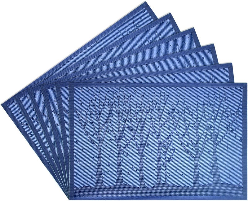 YOY 6 Pcs Kitchen PVC Placemats  Deluxe Heat Insulation StainResistant Table Mat Protector Antiskidding Dining Room Decor Jacquard Woven Plastic Vinyl Place MatBlue - Image 1