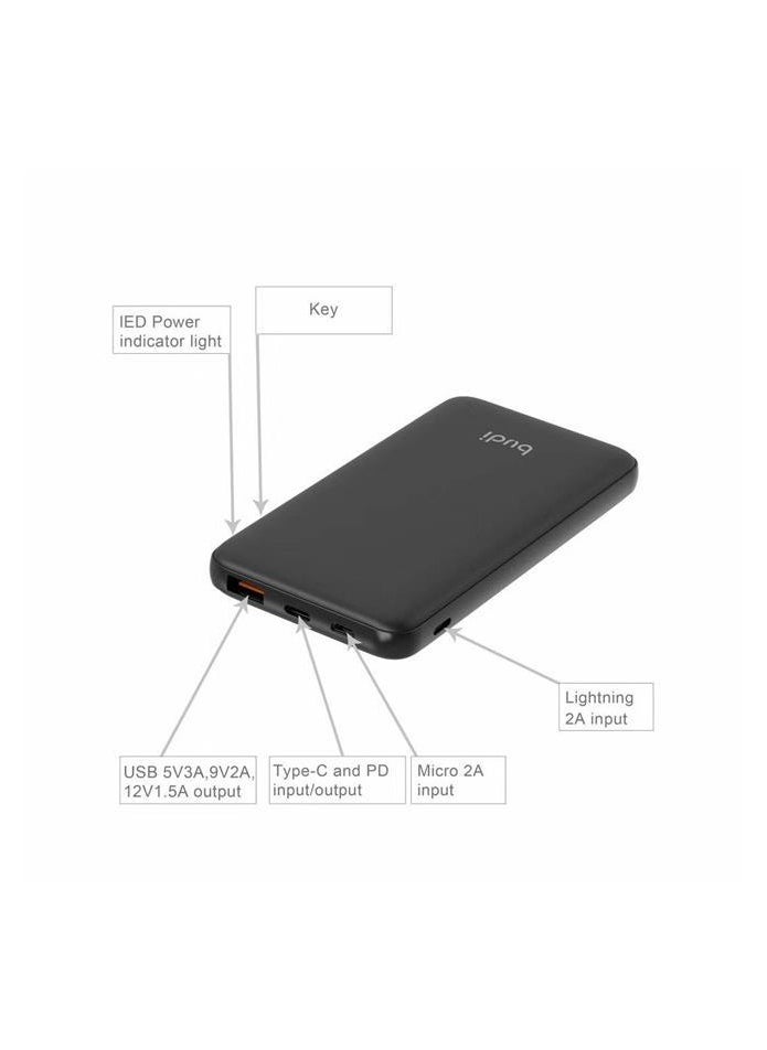 budi - 10000.0 mAh 2-USB Fast Charger Power Bank Black - Image 1