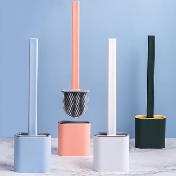 BBD kitchen shop BBD kitchen shop Silicon Toilet Brush with Wall Mounting Sticker Slim Holder Flex Toilet Brush AntiDrip Set Toilet Bowl Cleaner Brush NoSlip Long Handle Soft Silicone Toilet Brush Pack of 1