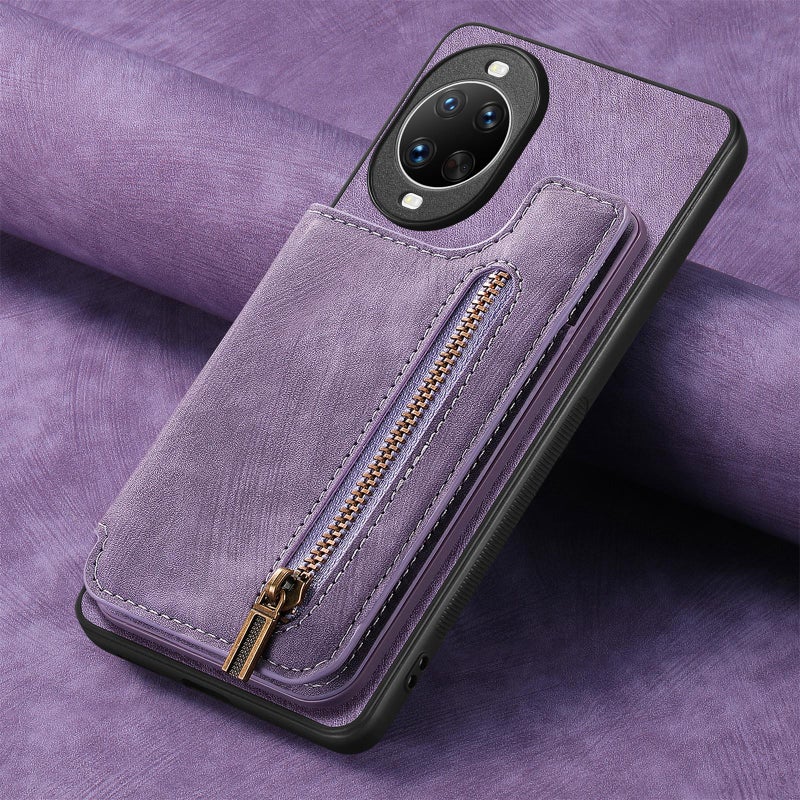 erorex For Huawei nova 14 Pro Retro Leather Zipper Wallet Back Phone Case(Purple) - Image 5