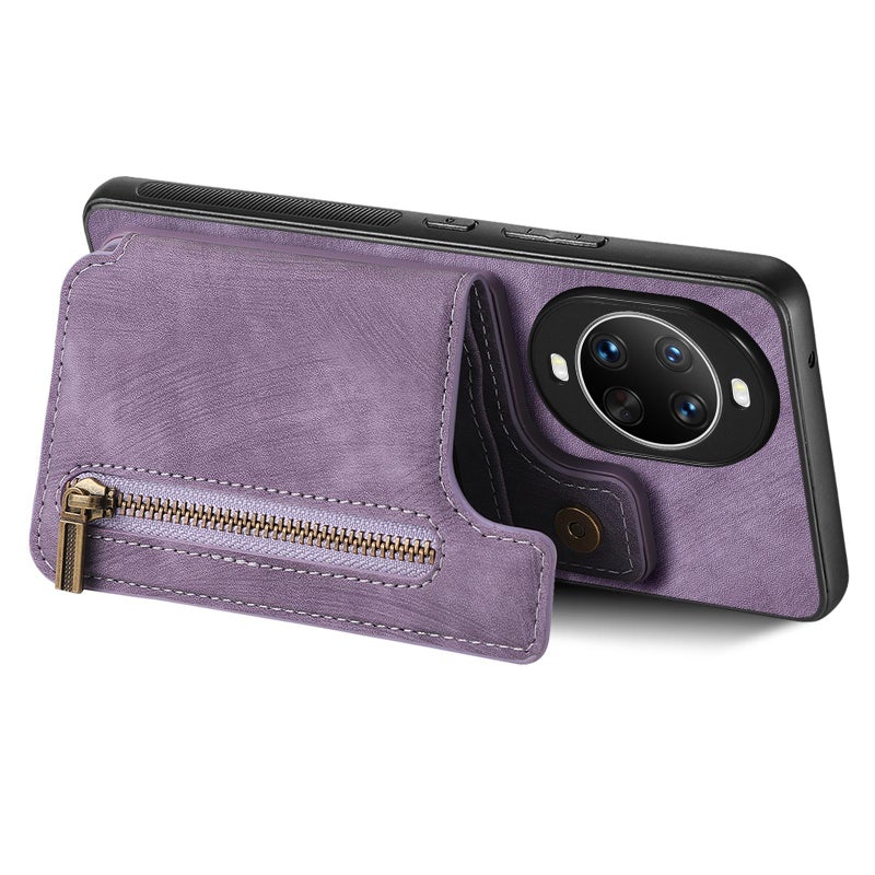 erorex For Huawei nova 14 Pro Retro Leather Zipper Wallet Back Phone Case(Purple) - Image 3