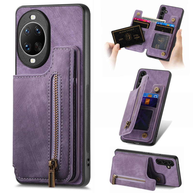 erorex For Huawei nova 14 Pro Retro Leather Zipper Wallet Back Phone Case(Purple) - Image 1