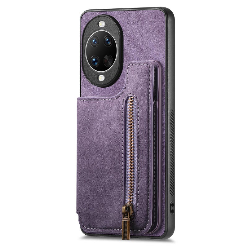 erorex For Huawei nova 14 Pro Retro Leather Zipper Wallet Back Phone Case(Purple) - Image 2