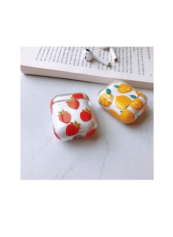 AIWANTO - 2Pcs Wireless Earpods Case Transparent Clear Headset Box Shockproof Protective Case Compatible for AirPods (Lemon design) - Image 1