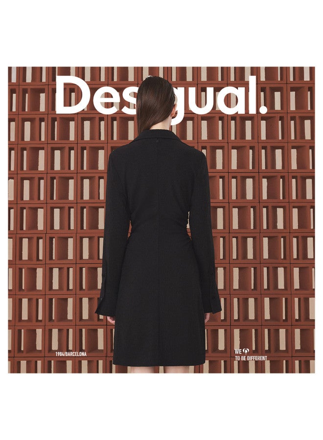 DESIGUAL slim-fit Black Long Sleeve Dress With Side Waist Pleats, Zip Front And Lapel Collar - Image 5