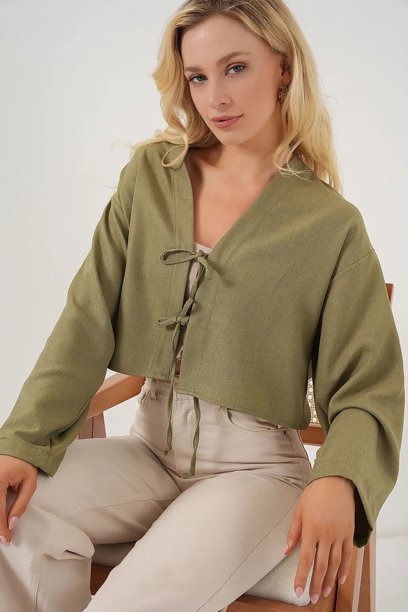 BIG DART BDART Viscose Blend V-Neck Long Sleeve Kimono with Binding Detail - Image 3