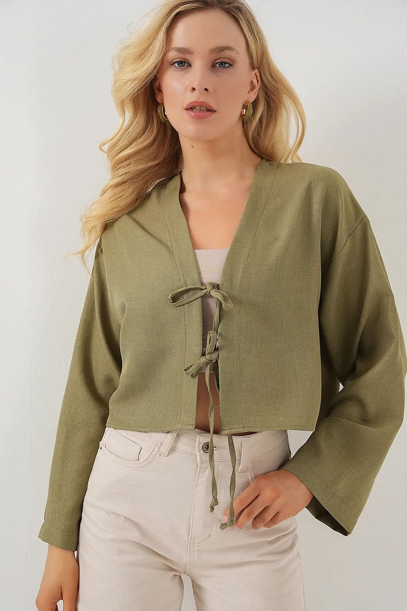 BIG DART BDART Viscose Blend V-Neck Long Sleeve Kimono with Binding Detail - Image 4