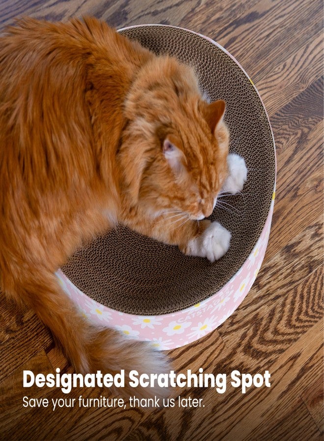 Catstages Scratch & Snuggle Daisy Two-in-One Corrugated Cat Scratcher and Lounging Spot, Floral Design, Pink - Image 5