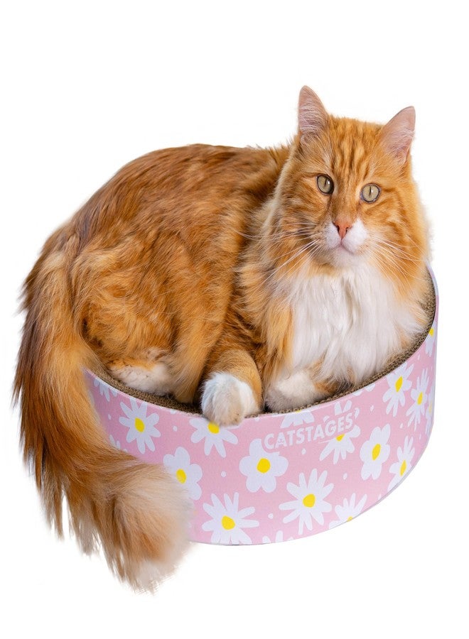 Catstages Scratch & Snuggle Daisy Two-in-One Corrugated Cat Scratcher and Lounging Spot, Floral Design, Pink - Image 1