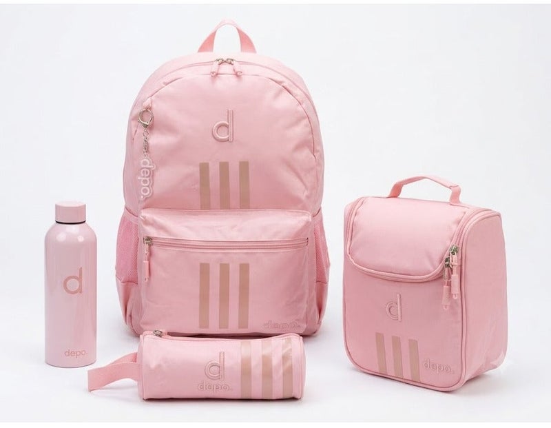 Depo 4-Piece School Backpack Set for Girls – 44cm Backpack, Insulated Lunch Bag, Pencil Case & 500ml Stainless Steel Water Bottle | Lightweight, Water-Resistant School Bag Set – Pink - Image 1