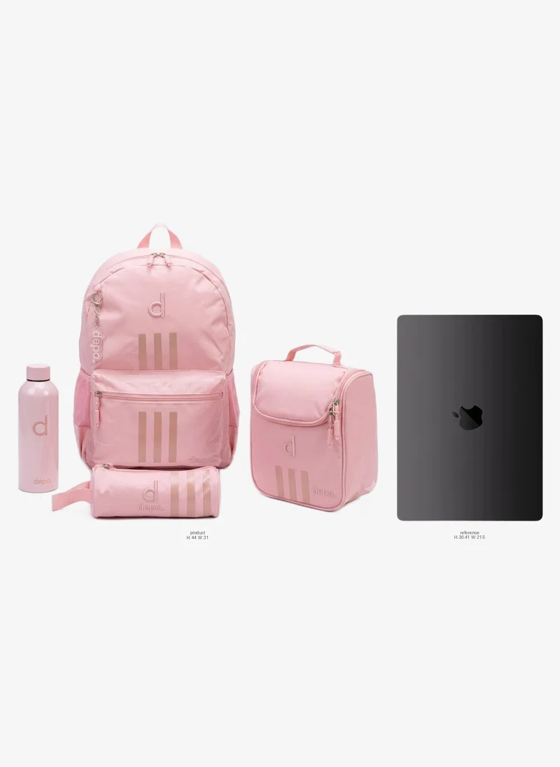 Depo 4-Piece School Backpack Set for Girls – 44cm Backpack, Insulated Lunch Bag, Pencil Case & 500ml Stainless Steel Water Bottle | Lightweight, Water-Resistant School Bag Set – Pink