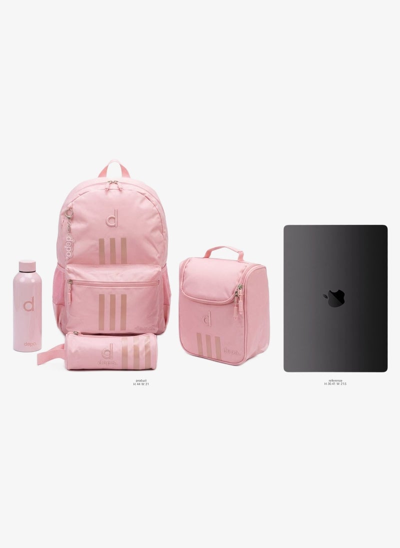 Depo 4-Piece School Backpack Set for Girls – 44cm Backpack, Insulated Lunch Bag, Pencil Case & 500ml Stainless Steel Water Bottle | Lightweight, Water-Resistant School Bag Set – Pink - Image 2