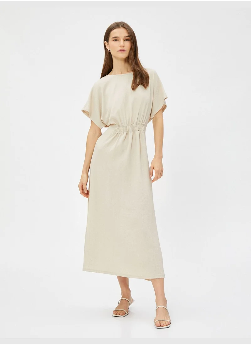 KOTON Short Sleeve Shirred Waist Midi Dress