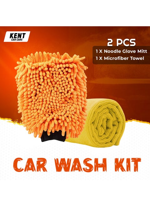 KENT Microfiber 2-in-1 Noodle Wash Mitt Duo - Premium Car Wash Kit & Wash and Dry Pack, High Absorbency and Scratch-Free Cleaning