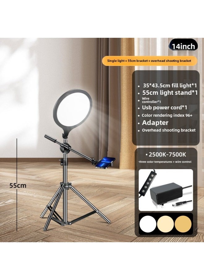 Generic 10/13/14/18 Inch Full Screen Supplementary Light Circular Photography Live Lighting Beauty Soft Light Supplementary Light-Light Source Color:14-inch-single Lamp (QP360) 55cm Bracket Overhead Bar (including Pan-tilt Clip)  - Image 1