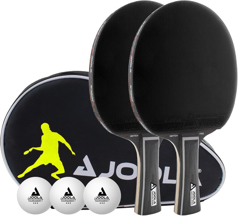 JOOLA مجموعة مضارب بينغ بونغ ديو برو من 2 - مضارب تنس طاولة احترافية، ثلاث كرات بينغ بونغ متقدمة من 3 نجوم وحقيبة حمل - مضارب تنس طاولة متقدمة - Image 1