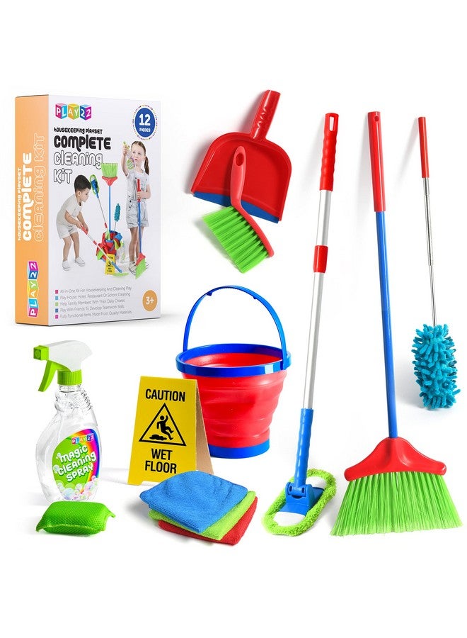 Play22 Kids Cleaning Set 12 Piece - Toy Cleaning Set Includes Broom, Mop, Brush, Dust Pan, Duster, Sponge, Clothes, Spray, Bucket, Caution Sign, - Toy Kitchen Toddler Cleaning Set - Original - Image 1