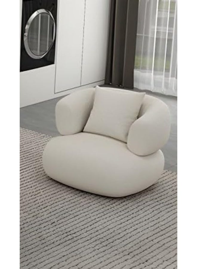 Ripple FURNITURE UAE Homes Wide Contemporary White Sofa with Fabric Pillows, Stationary Seating (Single Chair)  - Image 3