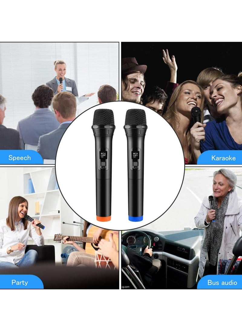 2 pack Wireless Unidirectional Microphone HAndheld Mic With Receiver 1/4 Output For Conference/Weddings/Church/Stage/Party/Karaoke, (Duel Cordless) (Black) - Image 5