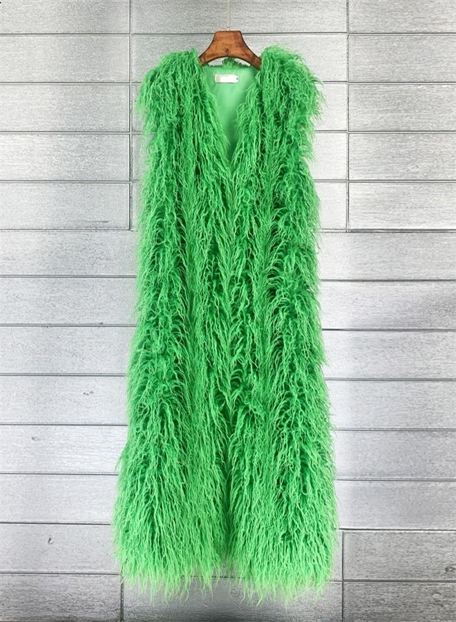 Loquat Extended Faux Fur Warm Vest Green  - Image 1