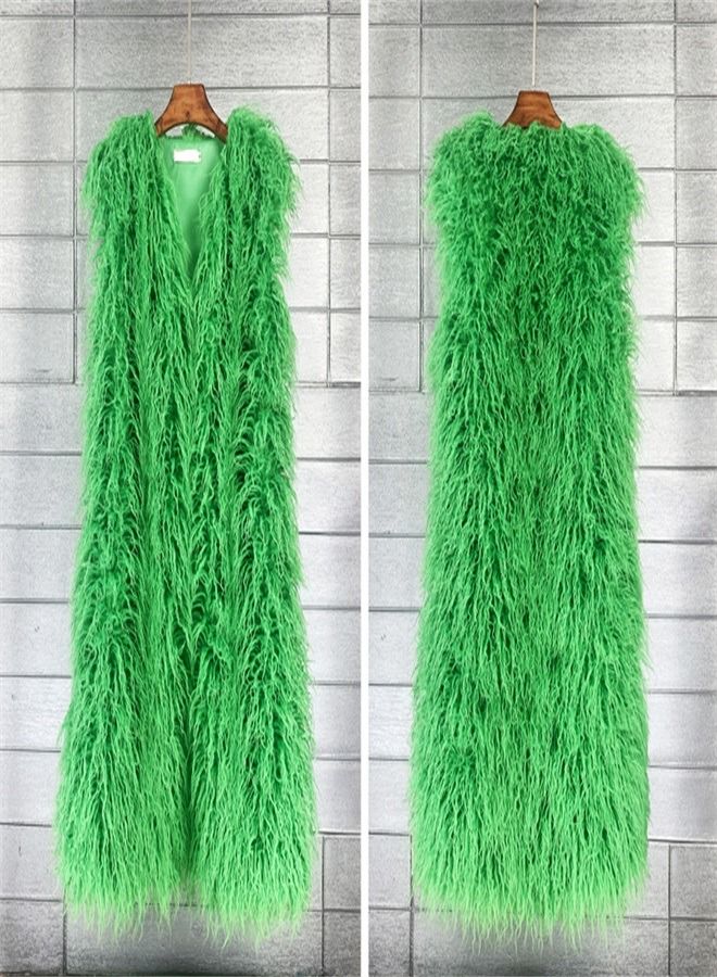 Loquat Extended Faux Fur Warm Vest Green  - Image 2