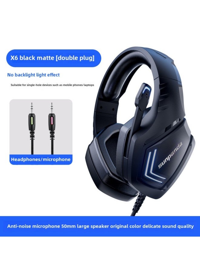 Computer Headset Headset E-sports Game Headset Cable Desktop Mobile Phone Notebook Special Noise Reduction Band-Color:Black Matte (universal For Desktop Computers/dual Jacks And Notebooks)  - Image 1