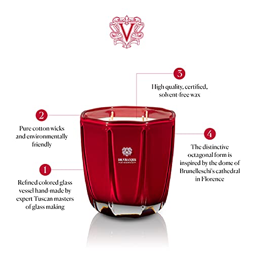 Dr. Vranjes - Decorative Candle Tormalina - Rosso Nobile 500 g / 18 oz, Scented Candle, Refined Colored Glass Vessel Hand-Made, Octagonal Form, Color Red, Made in Italy - Image 2
