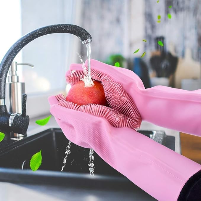 WINTER PLUS WINTER PLUS Silicon Heat Resistance MultiUse Scrubber Special For Kitchen Dishwashing Gloves For Dishwashing Pet Grooming Car Cleaning Bathroom Multicolour 1 Pair  - Image 3