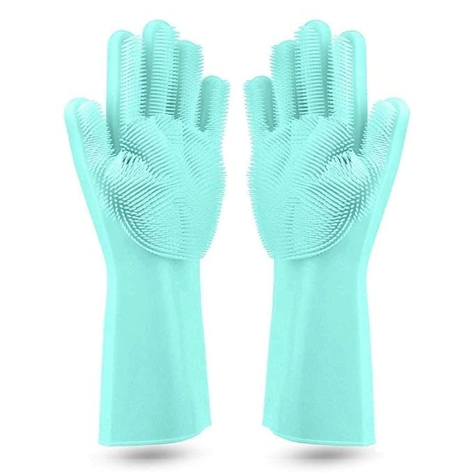 WINTER PLUS WINTER PLUS Silicon Heat Resistance MultiUse Scrubber Special For Kitchen Dishwashing Gloves For Dishwashing Pet Grooming Car Cleaning Bathroom Multicolour 1 Pair  - Image 1