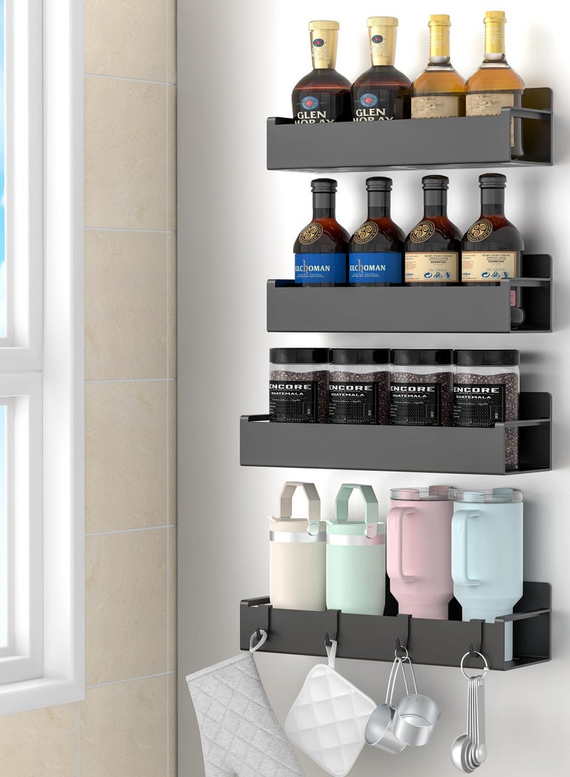 كيلا مجموعة من 4 رفوف تخزين مغناطيسية للتوابل للثلاجة والفرن، منظمات ثلاجة سوداء اللون للتخزين - Image 1