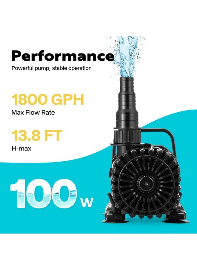 VIVOHOME VIVOHOME 100W 1800GPH Submersible Water Pump with 180° Adjustable Water Outlet, 13.8ft High Lift for Waterfall Fountains Fish Tank Pond  - Image 2