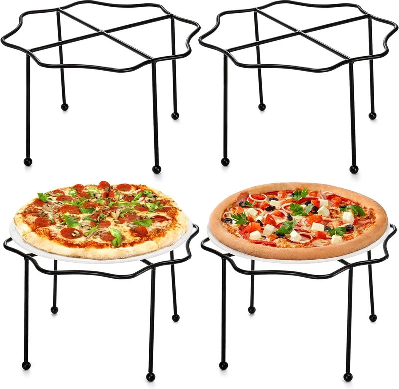 Elsjoy Set of 4 Black Pizza Stand Holder, 10 Inch Tabletop Pizza Pan Riser Stand Metal Wire Pizza Rack for Serving, Table Pizza Display Stand for Party, Home, Restaurant - Image 1