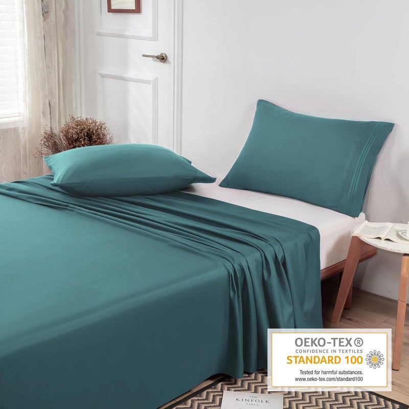 Lirex Twin Size Flat Sheet Only Ultra Soft & Breathable Brushed 1800 Microfiber Hotel Quality Green Flat Sheet Sold Separately Top Sheet for Bed (Green  Twin) - Image 4