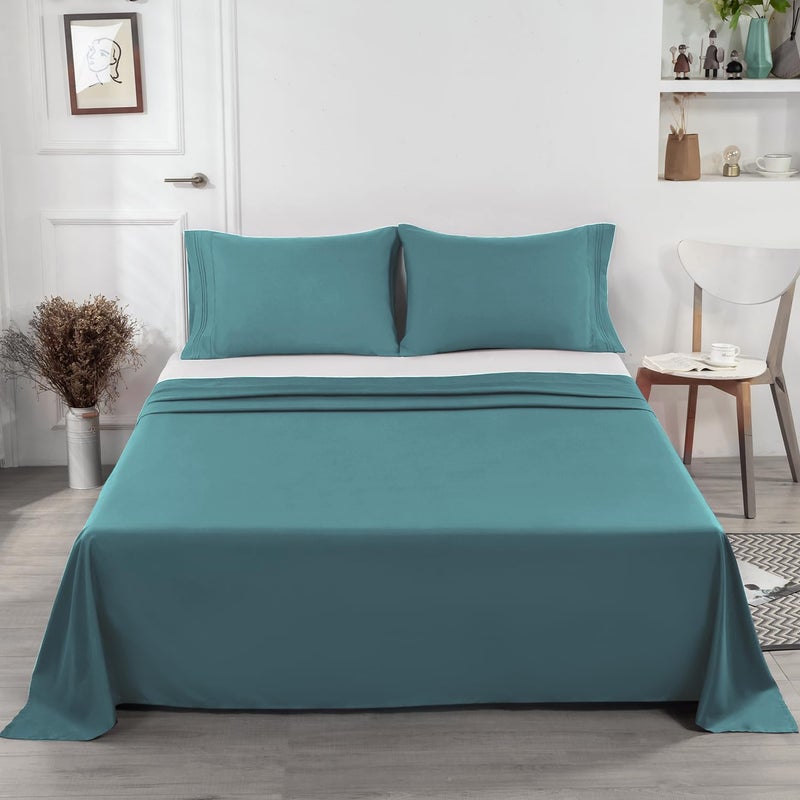 Lirex Twin Size Flat Sheet Only Ultra Soft & Breathable Brushed 1800 Microfiber Hotel Quality Green Flat Sheet Sold Separately Top Sheet for Bed (Green  Twin) - Image 5