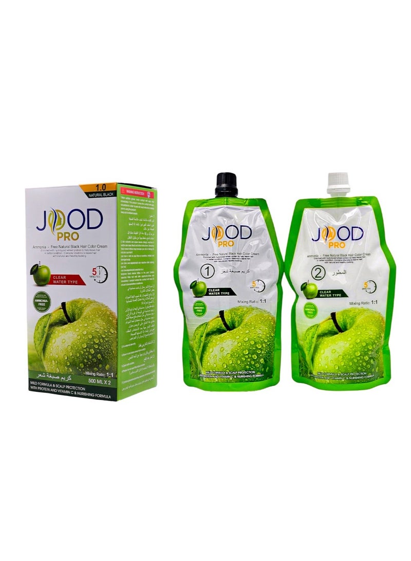 جود برو كريم صبغة شعر تفاح خالية من الأمونيا كريم 500 مل + مثبت 500 مل  لون أسود - Image 1