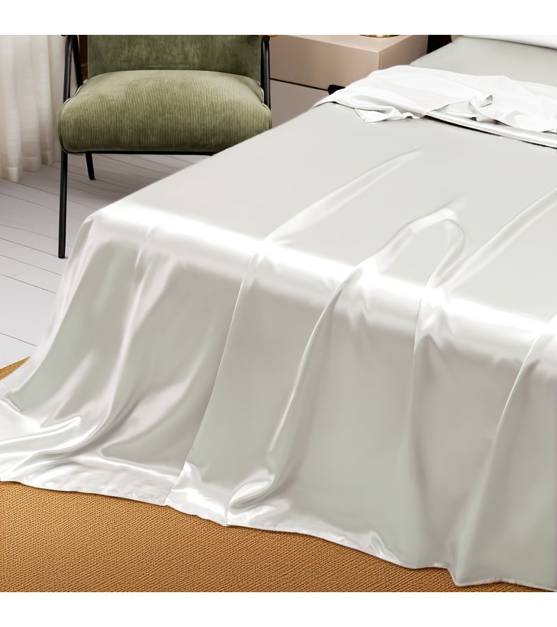 Satin Solid White Bed Sheet Simple Smooth Breathable All Season - Image 5